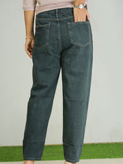 Women's Baggy Jeans - Denim with Patchwork Design - 499/-