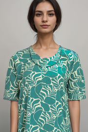 Cotton Nighty with Printed Design & Zip Closure