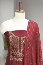 Silk Churidar Material with Golden Embroidery