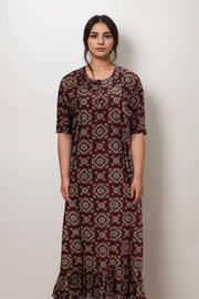 Printed Cotton Nighty with Frill Design