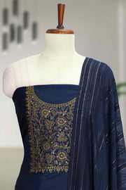 Silk Churidar Material with Golden Embroidery