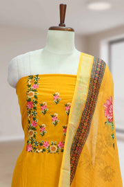 Silk Churidar Material with Floral Thread Work