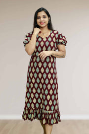 Ajrakh Print Cotton Night Dress