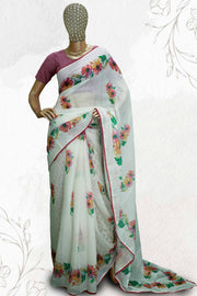 Linen Cotton Fancy Floral Saree