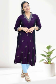 Soft Silk Kurti – Floral Thread Work