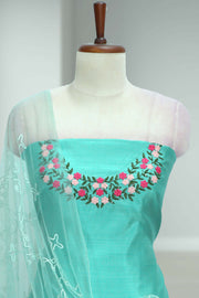 Silk Churidar Material with Floral Thread Work