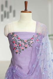 Silk Churidar Material with Floral Thread Embroidery