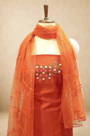 Silk Churidar Material –  Floral Thread & Sequins Work