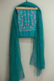 Silk Churidar Material –  Floral Thread & Sequins Work