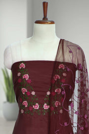 Embroidered Thread Work Silk Unstitched Dress Material