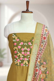 Silk Churidar Material with Floral Thread Work