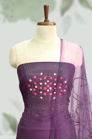 Silk Churidar Material –  Floral Thread & Sequins Work