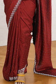 Chiffon Fancy Saree with Stone Work & Blouse