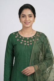 Floral Thread Work Silk Churidar Material