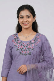 Floral Thread Work Silk Churidar Material