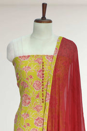 Cotton Churidar Material – Button Work & Floral Print