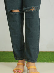 Women's Baggy Jeans - Denim with Patchwork Design - 499/-