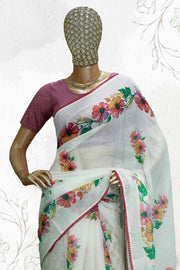 Linen Cotton Fancy Floral Saree