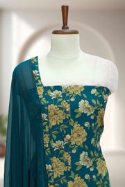 Cotton Churidar Material – Floral Print with Button Work