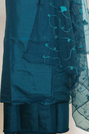 Silk Churidar Material with Floral Thread Embroidery
