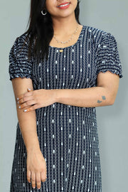 Cotton Night Dress with Print & Puff Sleeves