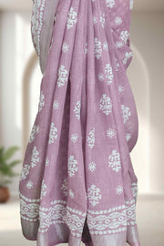 Linen Saree with Batik Design & Tassel Finish