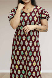 Ajrakh Print Cotton Night Dress