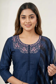 Silk Churidar Material – Floral Thread Work with Sequins