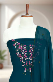 Georgette Churidar Material – Floral Thread Work