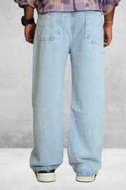 Wide-Leg Plain  Mens Baggy Jeans