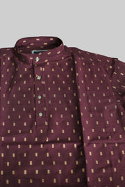Paul Berg Men’s Short Kurta – Golden Print Work