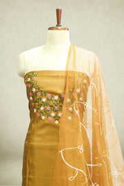 Silk Churidar Material –  Floral Thread & Sequins Work