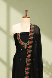 Georgette Churidar Material – Golden Floral Thread & Stone Work