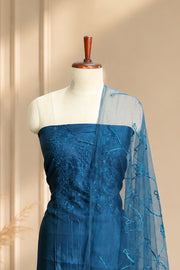 Silk Churidar Material –  Floral Thread & Sequins Work