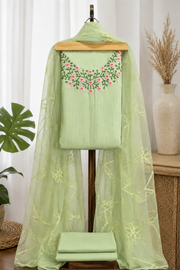 Silk Churidar Material –  Floral Thread & Sequins Work