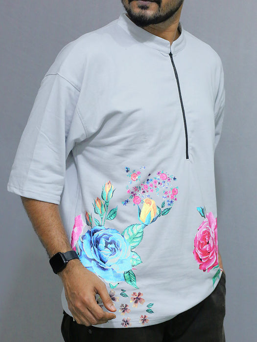 Men Five  Sleeve Flower Printed  T shirt - HOG & FOG