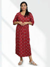 Cotton Printed 3/4 Sleeves Women's Feeding Nighty with Concealed Zipper