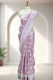 Linen Saree with Batik Design & Tassel Finish