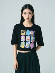 Loopknit Crop Short Top with Cartoon Print