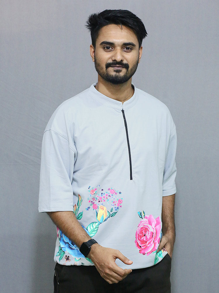 Men Five  Sleeve Flower Printed  T shirt - HOG & FOG