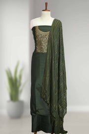 Silk Churidar Material with Golden Embroidery