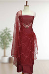 Silk Churidar Material with Floral Thread Embroidery