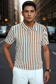 Men’s Loop Knit Collar T-Shirt with Front Zip Design