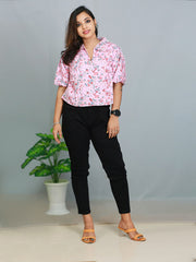 Elegant Breeze: Women's Chiffon Short Top with Round Neck and Puff Sleeves - Only ₹279!