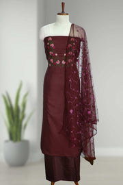 Embroidered Thread Work Silk Unstitched Dress Material