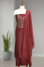 Silk Churidar Material with Golden Embroidery