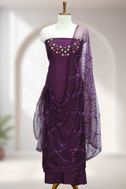 Silk Churidar Material with Floral Thread Embroidery