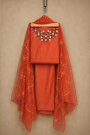 Silk Churidar Material –  Floral Thread & Sequins Work