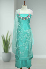 Silk Churidar Material with Floral Thread Work