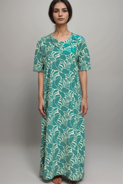 Cotton Nighty with Printed Design & Zip Closure
